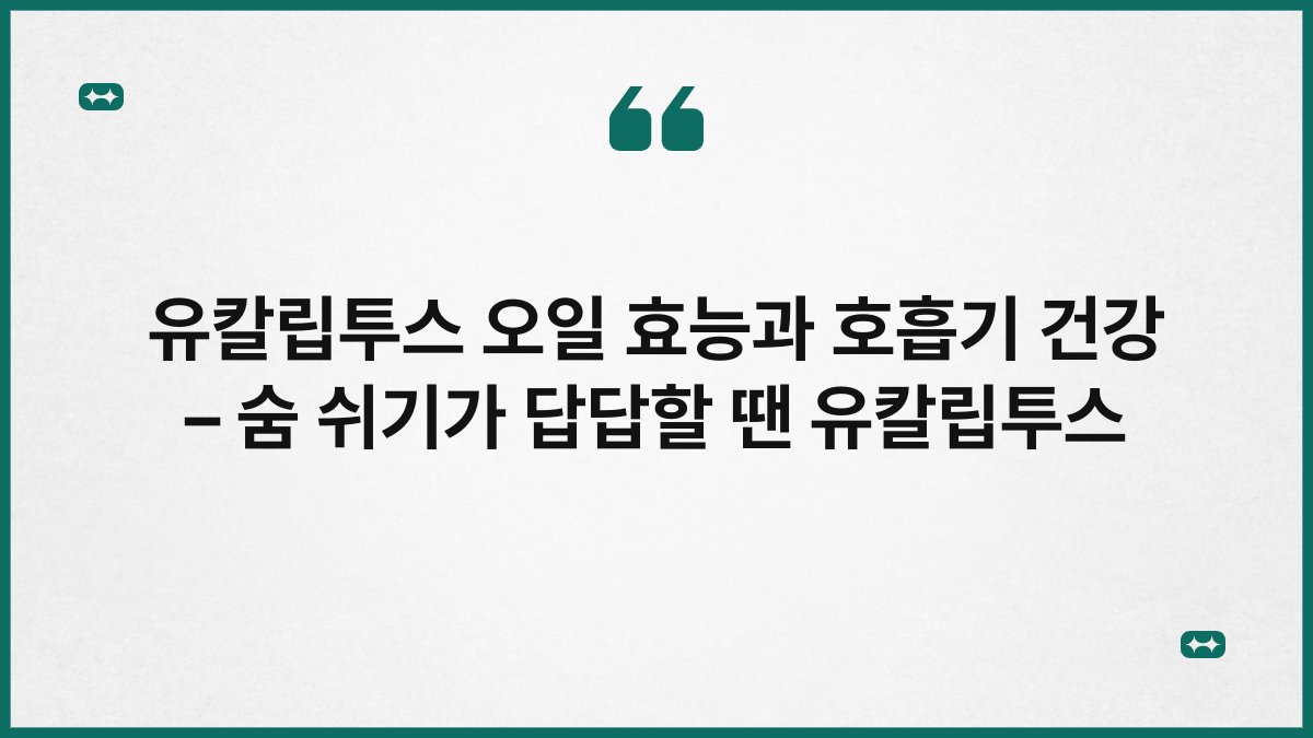 유칼립투스 오일 효능과 호흡기 건강 – 숨 쉬기가 답답할 땐 유칼립투스
