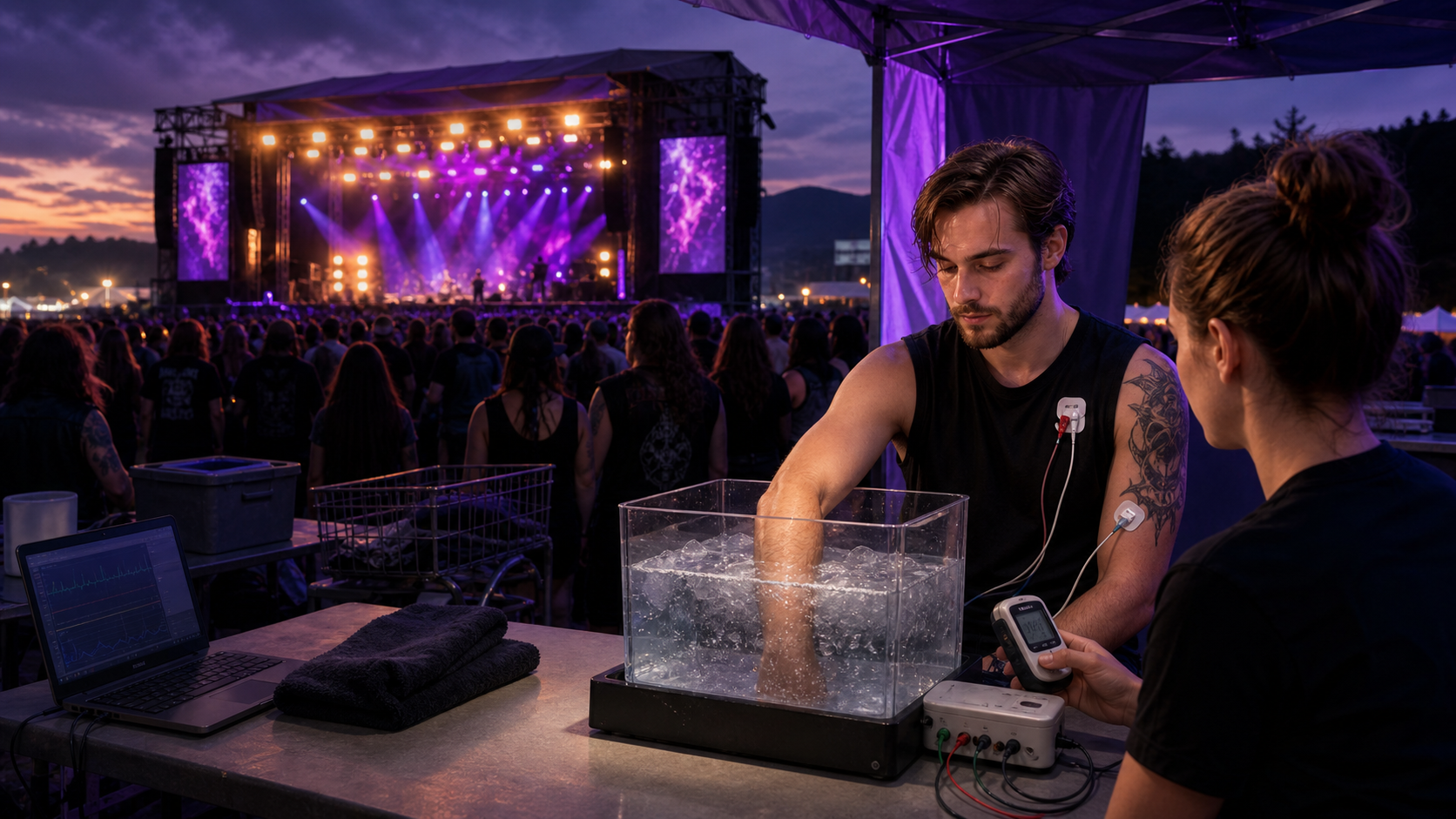 Metal festival fans endured cold-water pain longer, but the full 122-person result was not significant