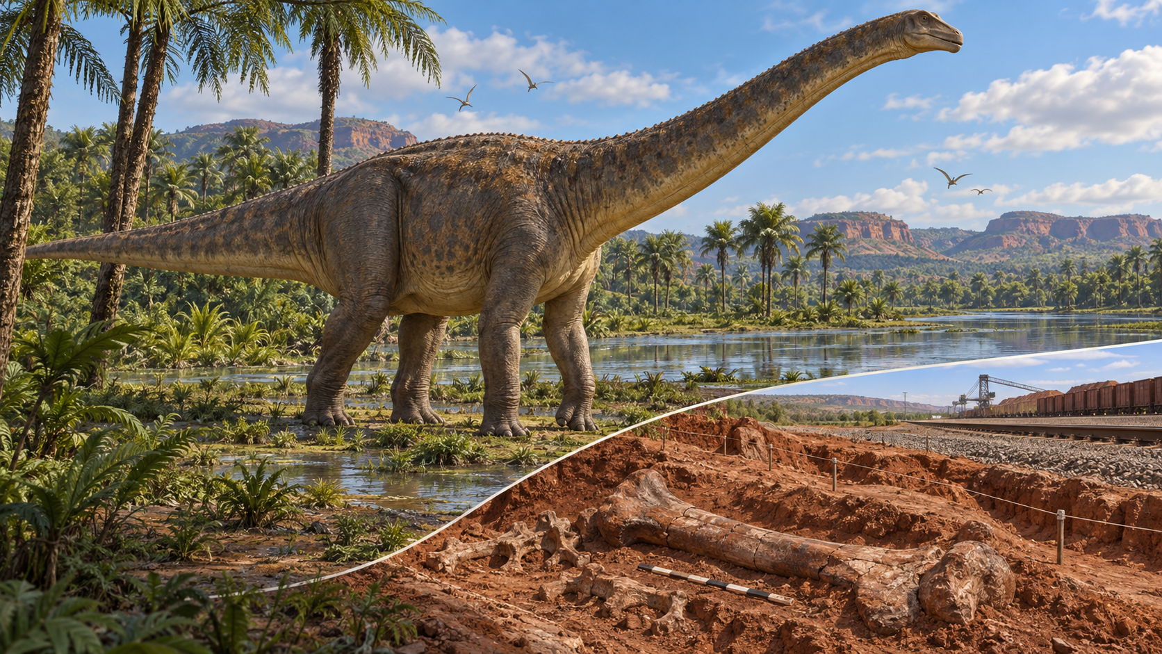 A 20-metre dinosaur found eight metres below a Brazilian construction site had its closest kin in Spain
