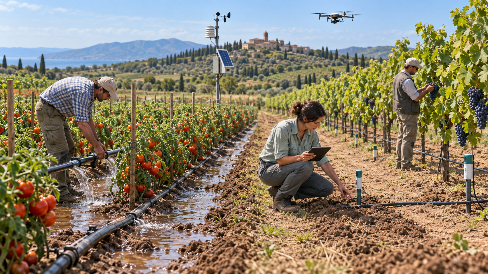 トマトとブドウの試験圃場でセンサー灌漑が水を最大15%削減